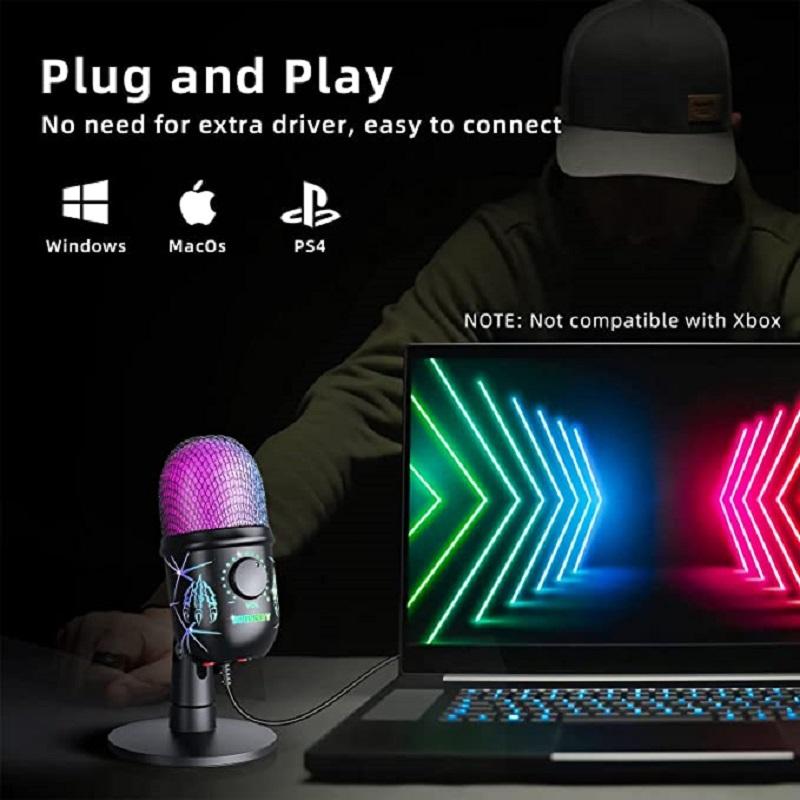 USB Condenser Karaoke Microphone RGB Professional Vocals Streams Mic Recording Studio Micro for PC YouTube Video Gaming