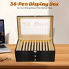 3-Tier Pen Display Case, 36-Slot Leather Pen Box, Vintage PU Leather Pen Organizer, Black Writing Desk Storage for Collectors
