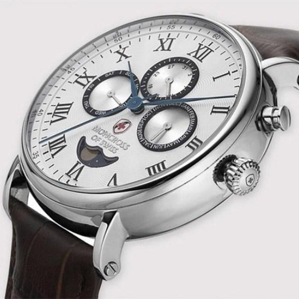 Moncross Мужские часы с полным календарем и фазами Луны из кожи 43 мм MS3751, популярные корейские часы