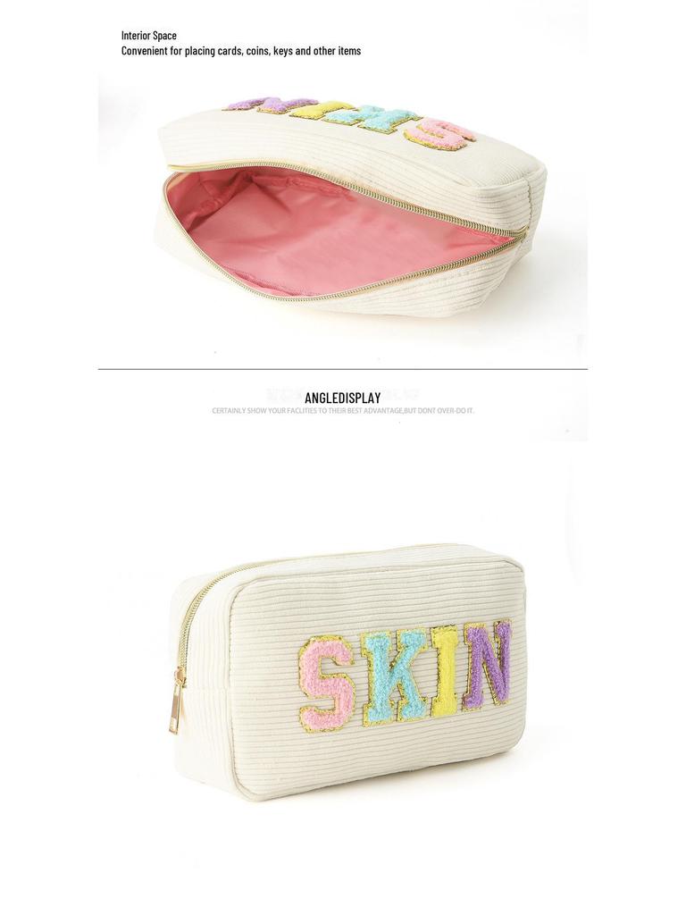 Косметичка и туалетная сумка из вельвета с вышитыми буквами Cross-Border - большая вместимость, портативное хранение