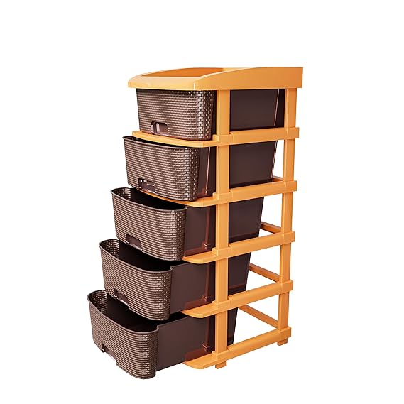 Plastic Modular Drawer Storage Chest Of Drawers Organizer Storage Box, Large Stomo Racks For Multipurpose Anti-slip Shoes Organizers | Brown | 5 Layer
