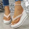 Fashion String Bead Wedges Slippers Women 2025 Summer Chunky Platform Beach Flip Flops Woman Clip Toe High Heeled Sandals 35-43