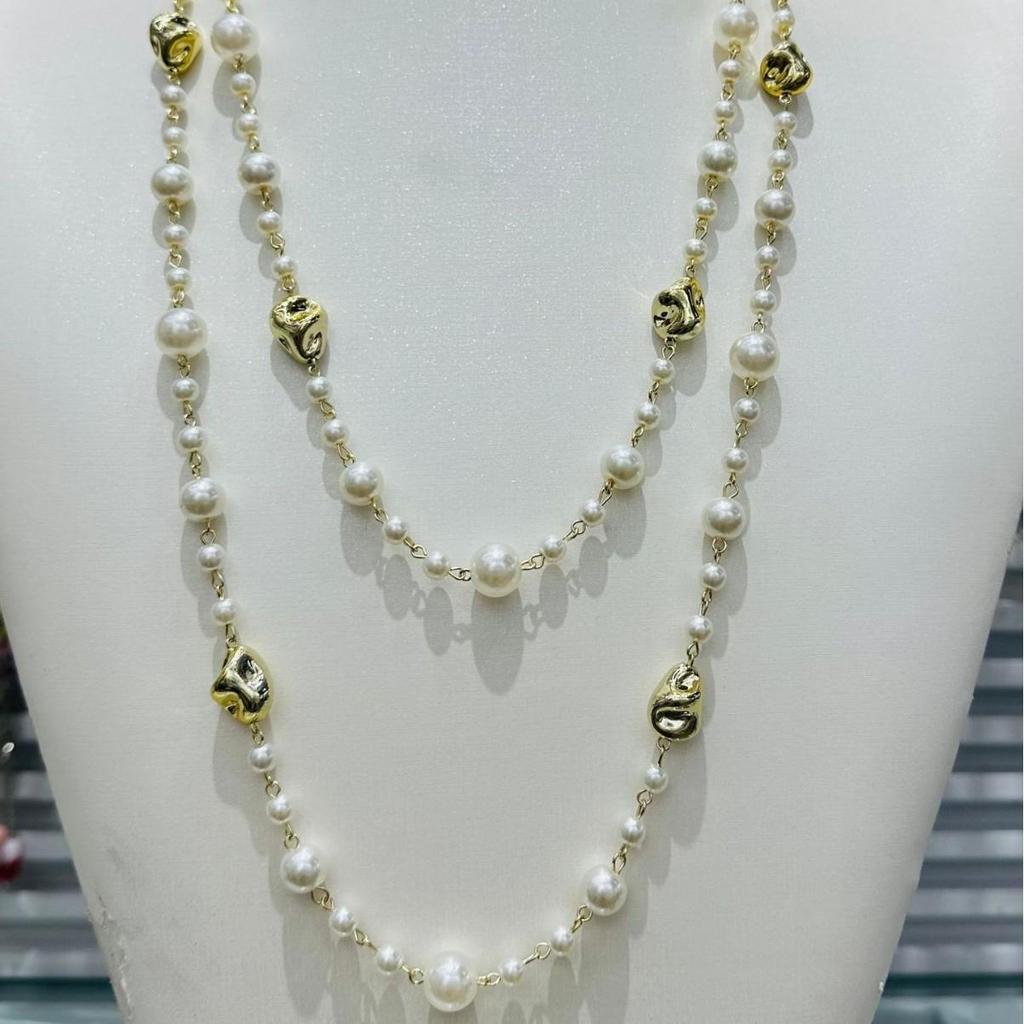 NK-275 Многослойное ожерелье из стеклянного жемчуга - Любовь, Цветок сливы, Геометрический дизайн