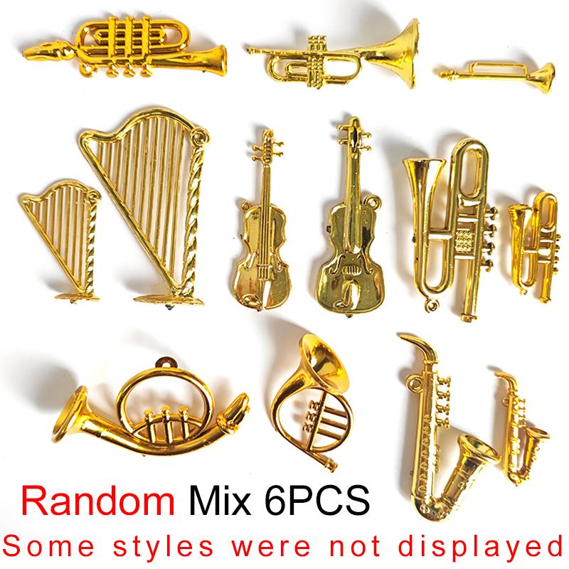 6/12PCS Random Mix Style Gold Color Musical Instrument Ornament Landscape Arrangement Photography Prop Home Store Decoration ZYF
