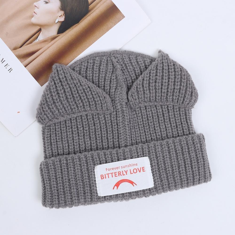 Cute Double-layer Loverboy Cat Ear Knit Hat Hooded Cap Warm Knitted Cap Soft Hip-hop Personality Ear Protection Hat Unisex