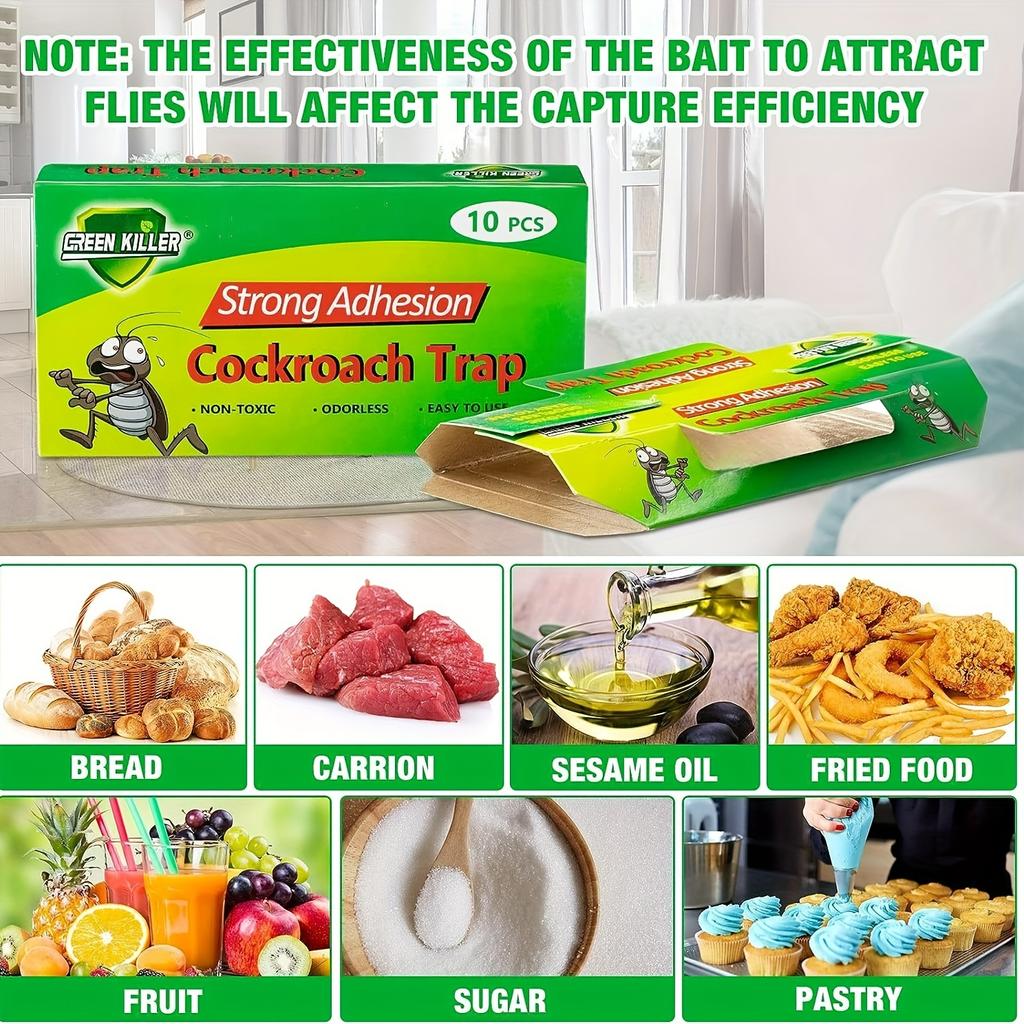 10pcs Cockroach Trap for Living Room Kitchen Bedroom Restaurant Warehouse , Cockroaches, Ants, Spiders, Bugs, Beetles Pet Friendly Sticky Insect Board