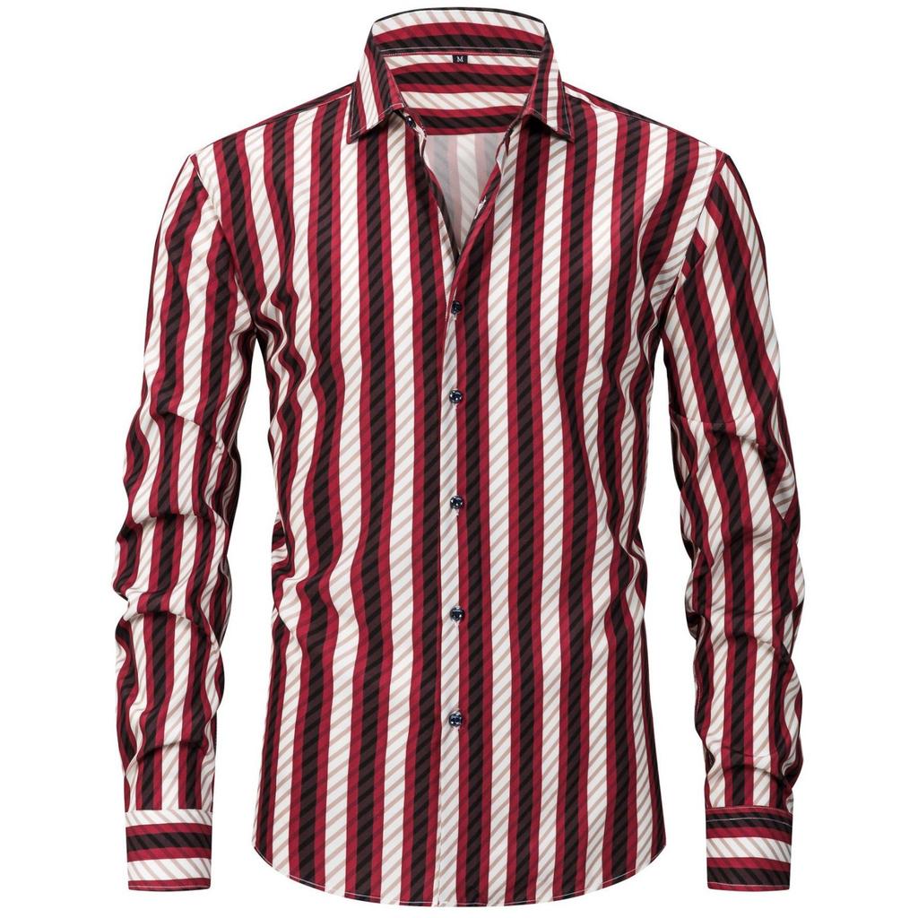 Мужская эластичная клетчатая полосатая рубашка с длинным рукавом большого размера, мужская рубашка на пуговицах светлого цвета с квадратным воротником и цифровой печатью