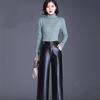Autumn and Winter Women's Fashion Leisure Thin High Waist Wide Leg Leather Pants Simple and Versatile Floor Dragging Straight Pants