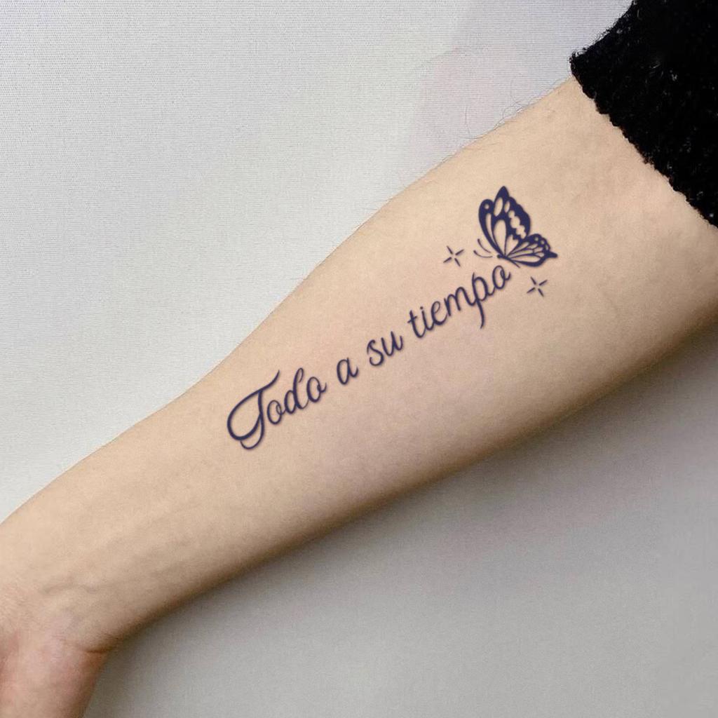 Literary Style Navy Blue Spanish Sentence Tattoo Sticker, Waterproof And Long-Lasting, Non-Reflective, Wrist Tattoo Sticker