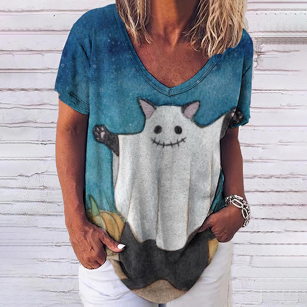 Женская футболка с 3d модным принтом кота, v-образным вырезом и коротким рукавом, базовые топы, уличная одежда, летняя повседневная женская одежда больших размеров, 5XL