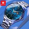 Moon Phase Mens Watch Luxury Stainless Steel Man Chronogragh Quartz Wrist Watch Luminous Waterproof Watches for Men Clock