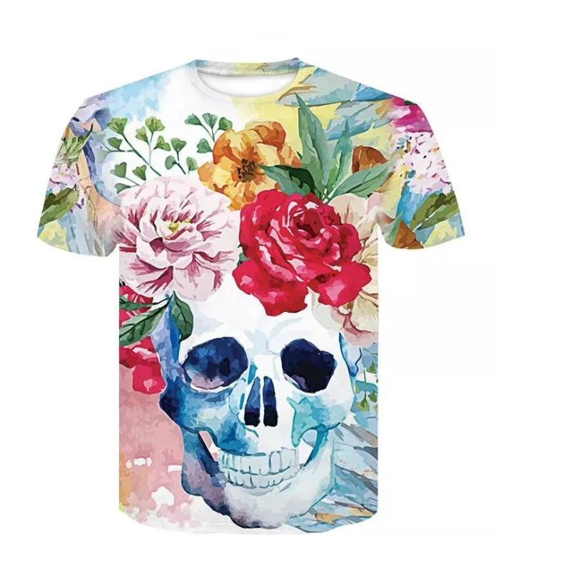 Футболка с 3D-принтом в виде черепа, летняя мужская футболка в уличном стиле в стиле хип-хоп, удобная повседневная футболка с круглым вырезом