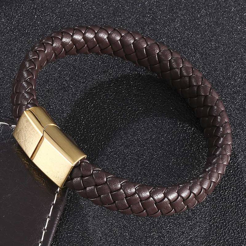 Fashion Leather Bracelet Stainless Steel Buckle Men Women Leather Bracelet Jewelry Charm Bracelet