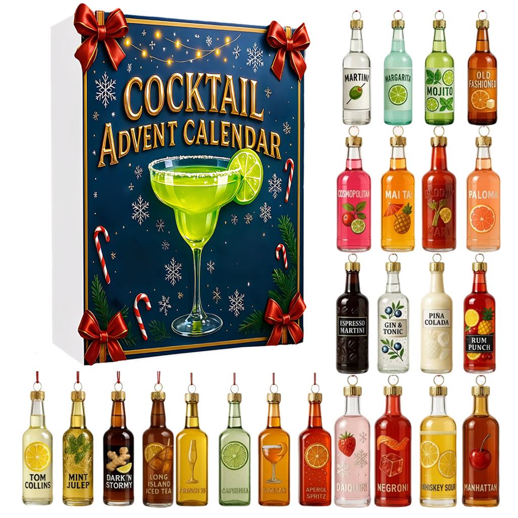 24PCS 2D Flat Cocktail Ornaments Advent Countdown Calendar 2D Cocktail Ornaments Advent Countdown Calendar Xmas Surprise Gifts