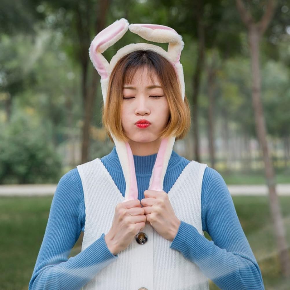 KESYOO Ободок с двигающимися заячьими ушками, милый плюшевый материал, плюшевый аксессуар для волос 20 дюймов для вечеринок и косплея, розовый и белый