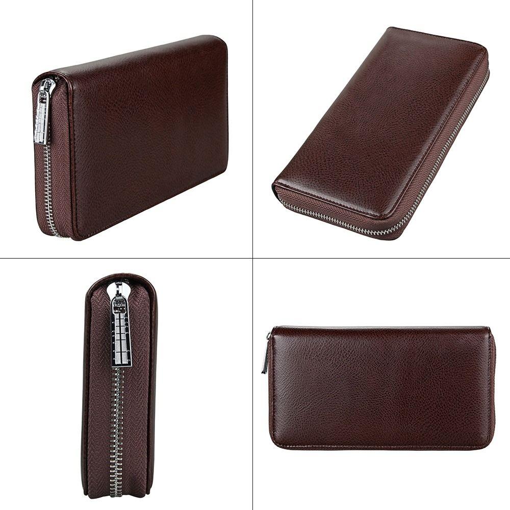 Large Capacity Genuine Leather Wallet Multiple Slots Zippered Credit Card Holder Accordion Design Multi-Card Card Storage Bag