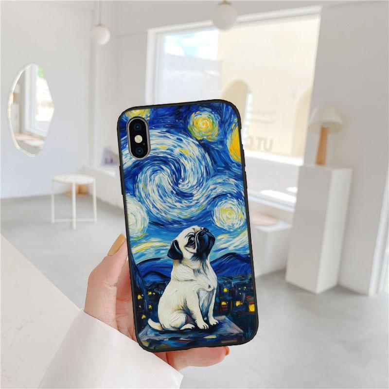 MY6 Cute Pug Dog Soft Shell Phone Case for iPhone 16 15 14 13 12 Pro Max Plus Mini