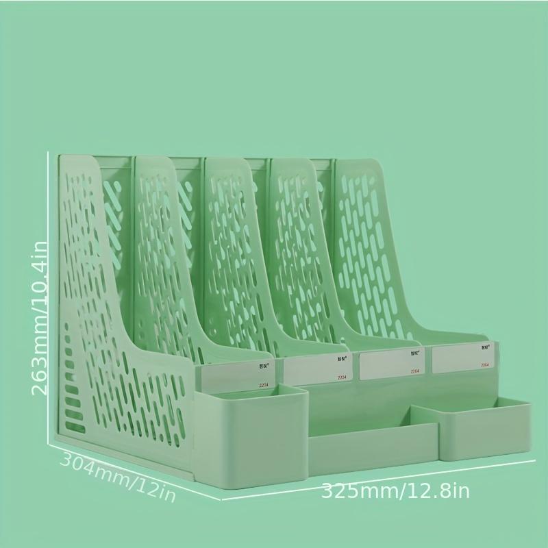 Thickened Four-Section File Holder Desktop File Organizer Box with Pen Cup, Made of PP Material, for Office Supplies