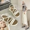 2025 Spring and Summer New Sandals Women's Platform Stepping On Shit Feeling Cross with Open-toed Beach Sandals with Skirts Roman Sandals