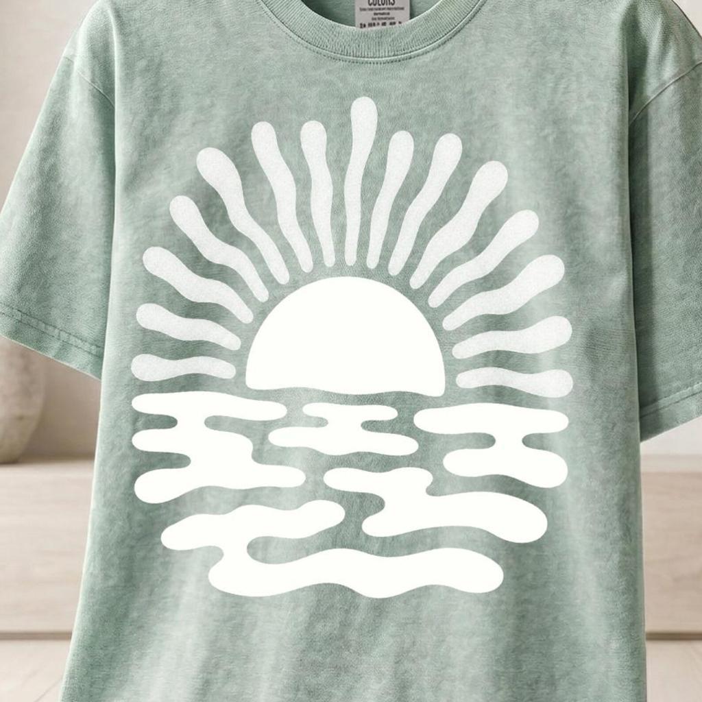 Retro Sunset Surf Beach Graphic T-Shirt and kids tshirt, Faux Neon Hawaiian Ocean Tee, 80s 90s Aesthetic Summer Vacation Top