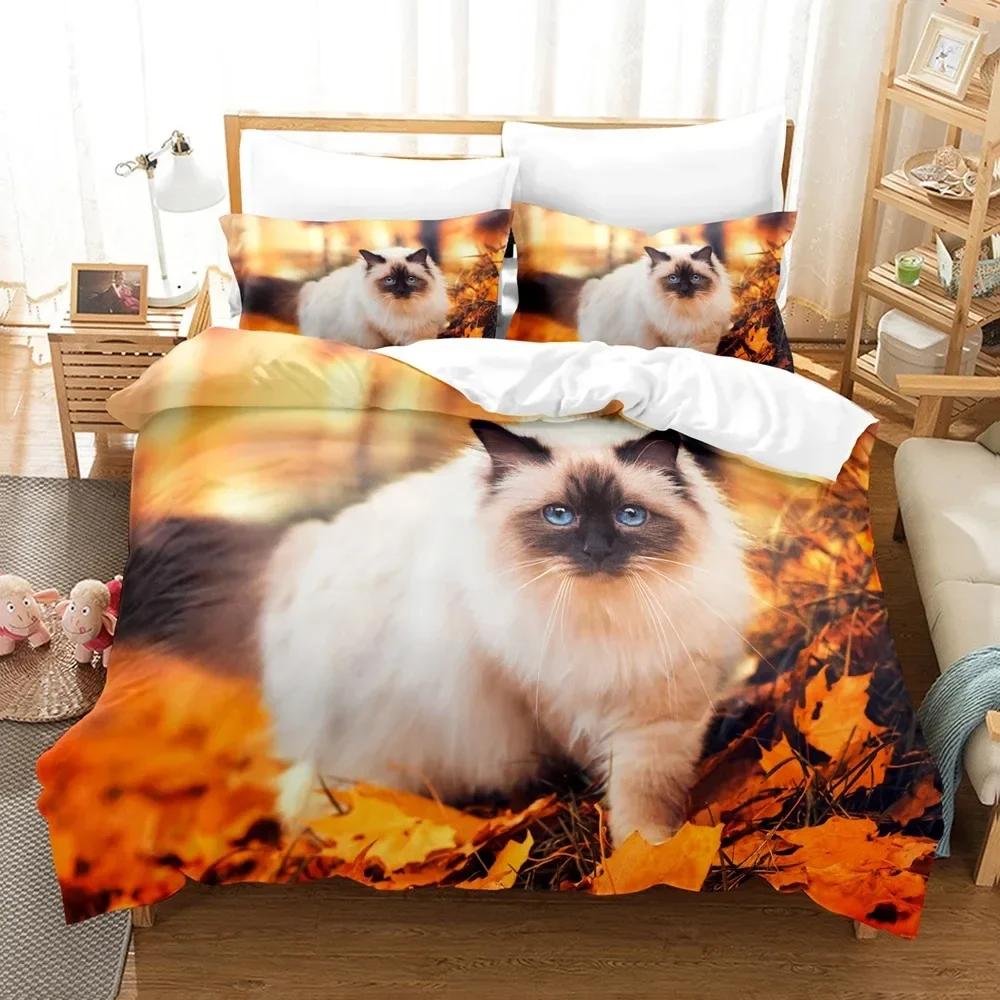 3D Cat Bedding Set Modern Printed Lovely Animals Comforter Queen King Single Size Duvet Cover Home Textile Bedroom Decor