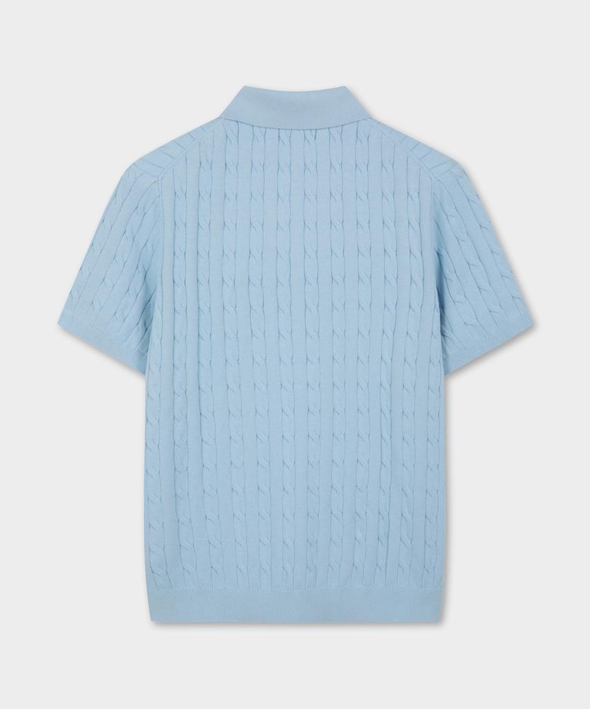 BROOKS BROTHERS Cotton Cable Polo Short Sleeve Sweater (Light Blue) (Bbwtmog204)