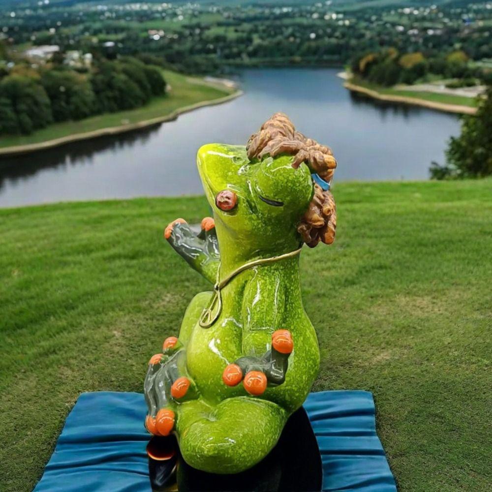 Зеленая лягушка скульптура смола йога лягушка украшение милая медитирующая лягушка статуэтка стол