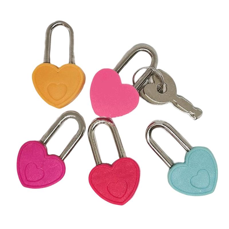 Mini Heart Shape Plastic Padlocks Set with 2 Keys for Travel Jewelry Box Diary Book Suitcase - Cute Locks for Personal Items