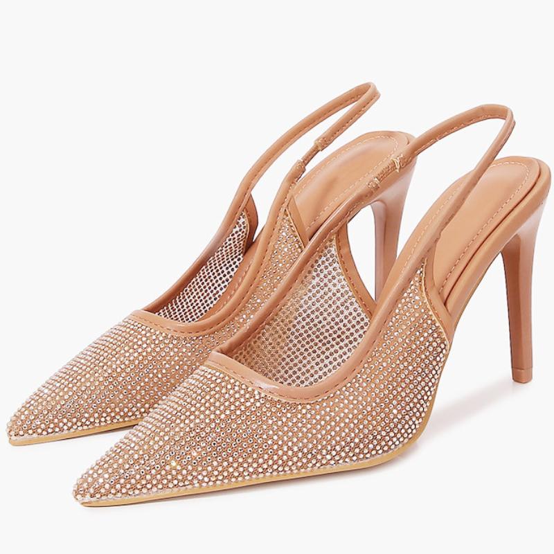 Fashion Luxury Mesh Rhinestone Pointed Toe Women Sandals Elegant Thin Heel High Heeled Sandals Summer Fashion Super-high Heel Shoe Woman