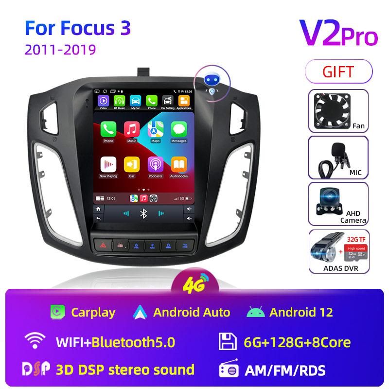 8Core 2 Din Android 12 автомобильный радиоприемник для Ford Focus 3 Mk 3 2011 2012 - 2019 мультимедийный видеоплеер 2Din Carplay Auto Stereo DVD