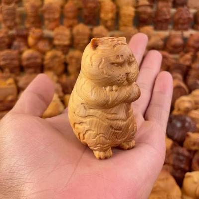 Кипарис Милый Тигренок Декор Маленькие статуэтки - Китайский характер Резьба по дереву Милый Дом Комната Офис Исцеляющее Украшение