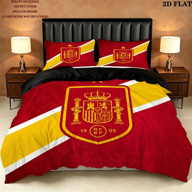 Spain National Football Team Pattern Bedding Quilt Set Home Decoration Gift (1 * duvet cover + 2 * pillowcase without core)