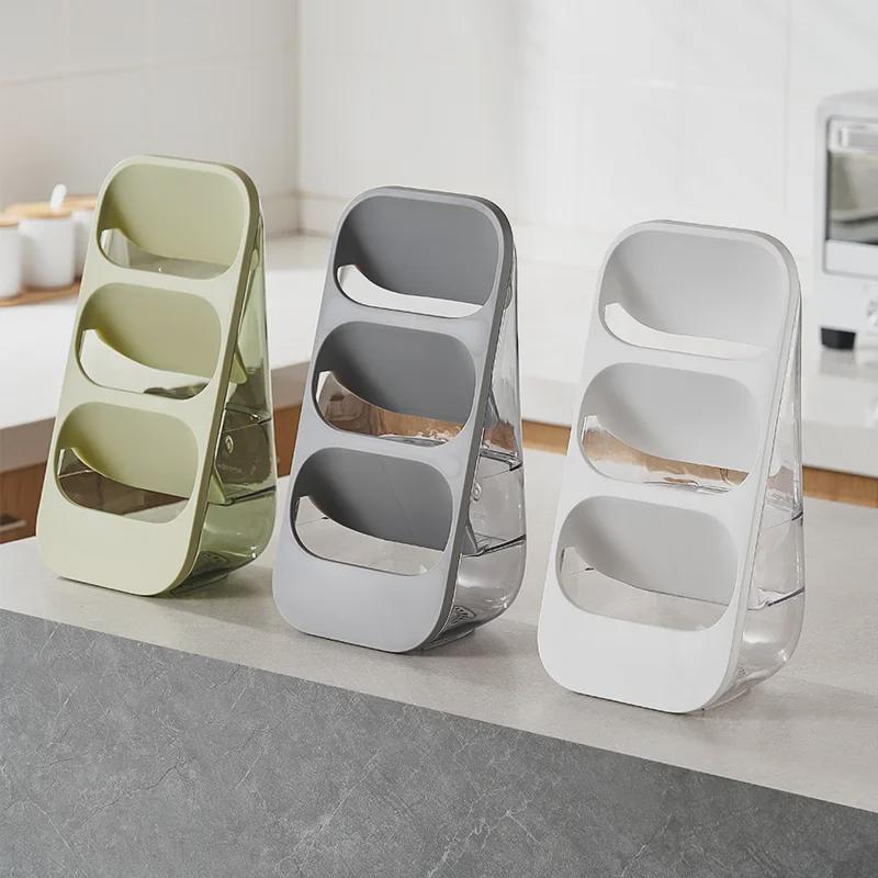 Multi-Layer Chopsticks & Spoon Holder: Dust-Proof, Three-Grid Storage for Kitchen & Cosmetics