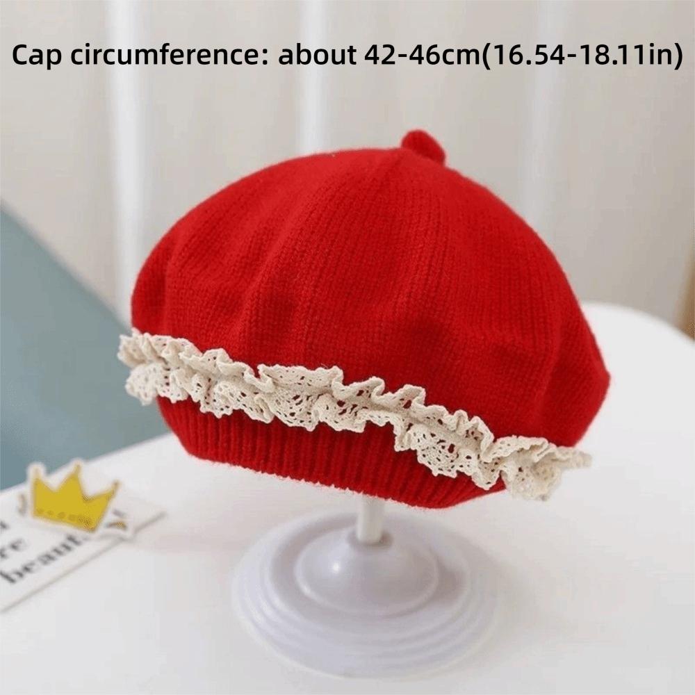 Winter Warm Knitted Hat Lace Ruffled Pullover Hat Fashion Baby Beret Hat For Toddlers