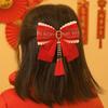 Flower Bow Ribbon Hair Clip Red Hanfu Hair Ornamen Chinese Style New Year Hairpin  Festival