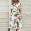 Women's Summer Casual Fashion Flower Printed Short Sleeve Round Neck Pocket Dress