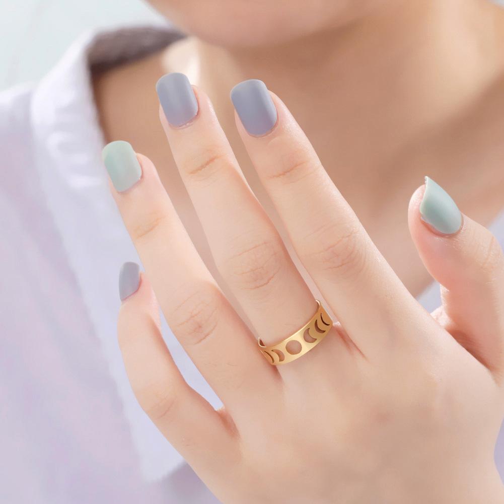 Minimalist Hollow Moon Phase Pattern Matching Couple Rings Closed Band
