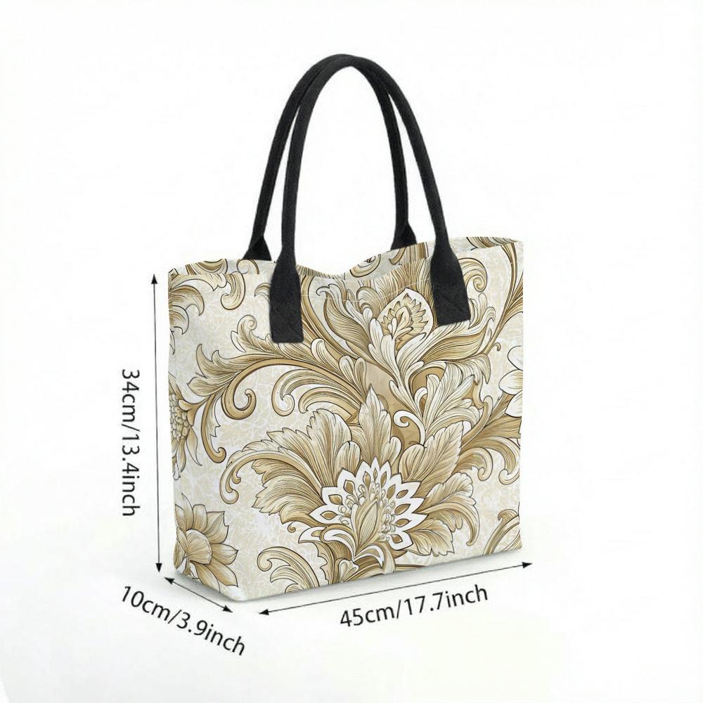 Elegant Floral Pattern Large Canvas Tote Bag for Daily Commute