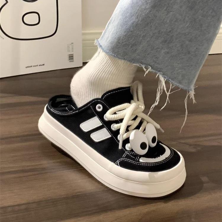 Thick-soled Big-eyed Ugly Canvas Shoes for Women, New Campus Board Shoes In the Summer and Autumn of 2024, Breathable and Versatile Casual Shoes