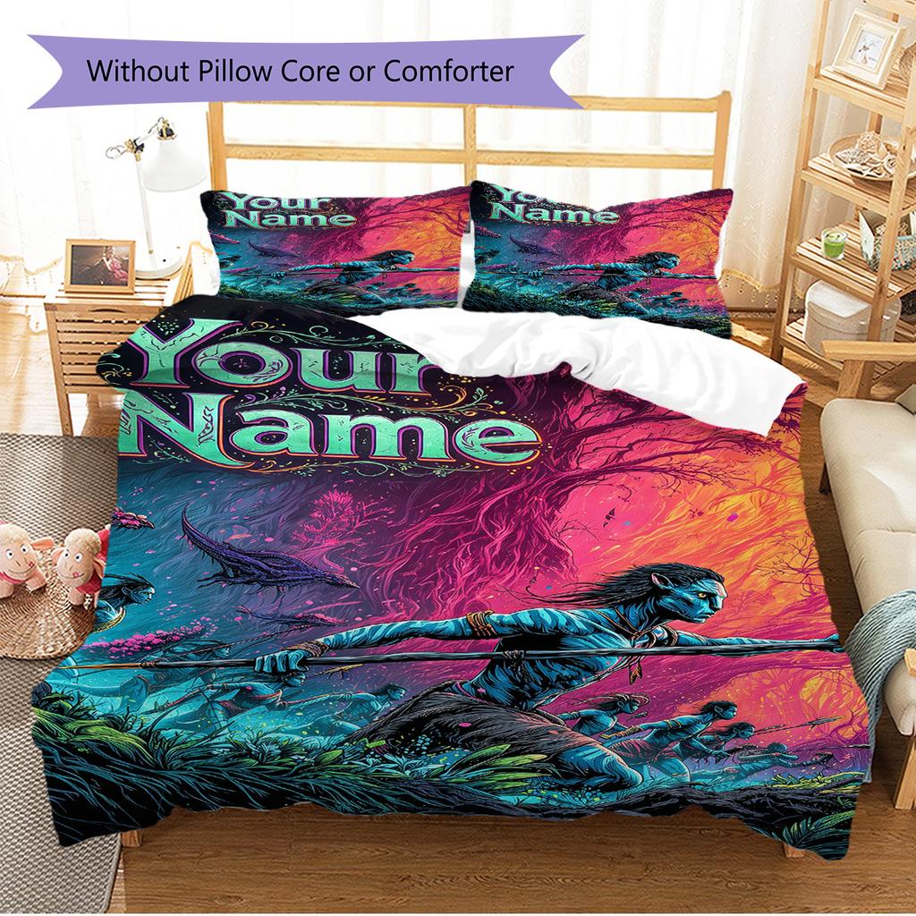 Name Custom Avatar Pattern Bedding Set Quilt Cover Pillowcase Home Decor Gift (1 * duvet cover + 2 * pillowcase, without core)