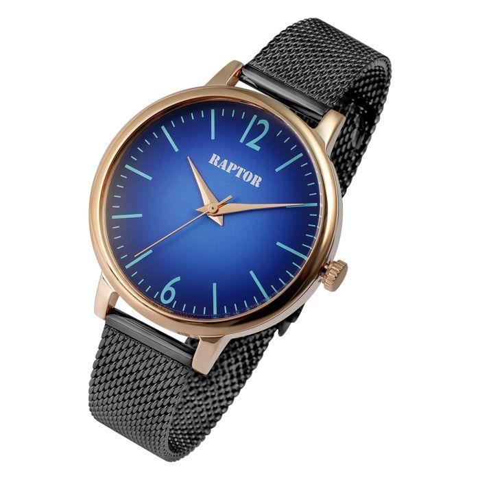 Montre femme - RAPTOR - Milena - 34 mm - bracelet acier maille milanaise gris - cadran bleu