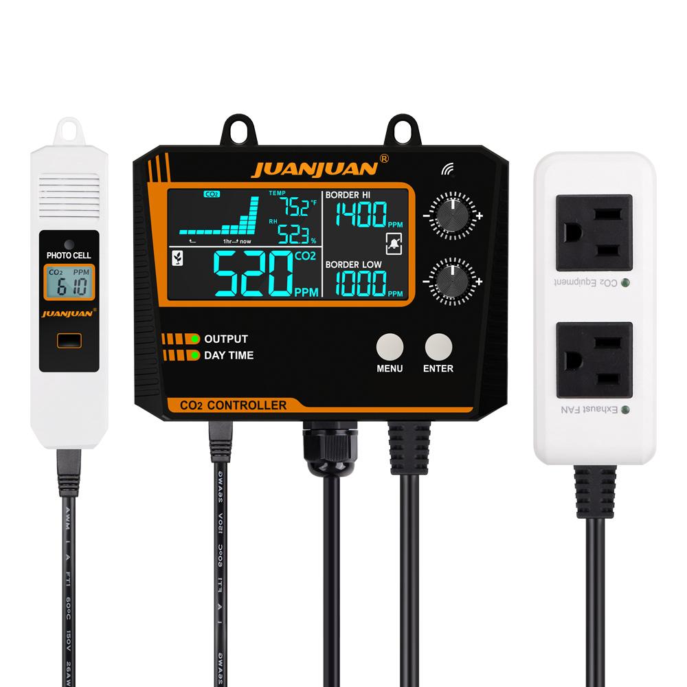 Вилка ЕС/США Двухканальный/Одноканальный Умный контроллер CO2 NDIR Датчик CO2 День Ночь Детектор углекислого газа Для теплицы Гидропоника