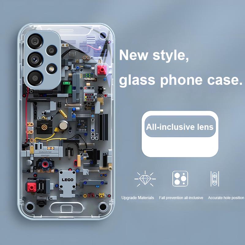 Серый Механический Интерьер Для Samsung Galaxy S24 Plus S20 21 FE S23 Ultra S8 9 A70 72 73 50 51 52 53 Чехол из Закаленного Стекла