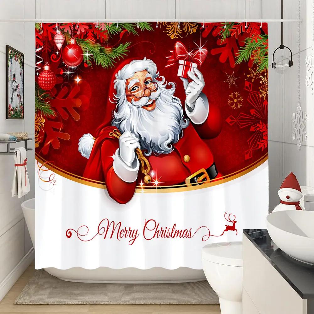Веселые рождественские занавески для душа Зимняя снежинка Рождество Сосновые листья Лампа Праздник Фермерский дом Ткань для ванной Занавеска для ванной Декор для ванной