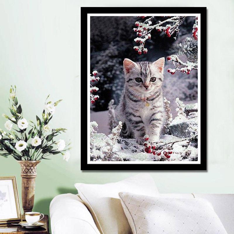 huacan 5D вышивка картины со стразами, наклеенная своими руками, алмазная милая кошка, вышивка крестиком