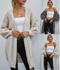 European & American Women's Autumn/Winter Loose Mid-Length Solid Color Twist Knit Cardigan Sweater
