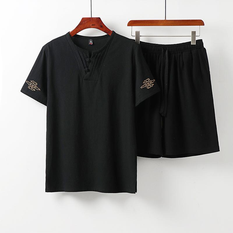 Летний костюм Тан, мужской костюм из хлопка и льна, летняя льняная одежда в китайском стиле с короткими рукавами