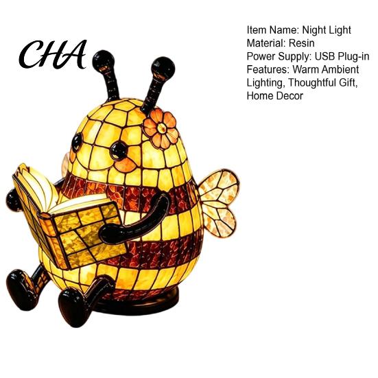 Small Ambient Table Light Cute Bee Reading for Kids, 3D Animal Night Lamp with Cottage Style Home Decor Warm Glow, Adorable Bedside Nursery