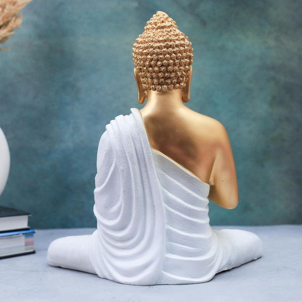 Polymarble Meditating Buddha Idols for Home Decor/Buddh/Gautam Buddha Statue Lord Figurine/Murti Religious Gift (White - 14inch)