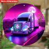 2D Flat 20*20cm1pc Vivid Magical Semi Trucks Design Wall Hanging Art Decor, Purple and Pink Sky Scenery Sense of Technology Art Plaque, Suitable Home